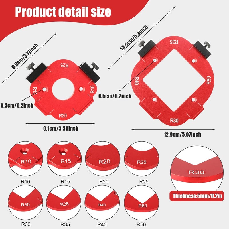 Baeruuss Round Corner Radius Jig Router Template for Woodworking with Trimming Cutter, Aluminum Alloy 4 in 1 Arc Angle Positioning Template R10 R15 R20 R25 R30 R35 R40 R50 - Image 2